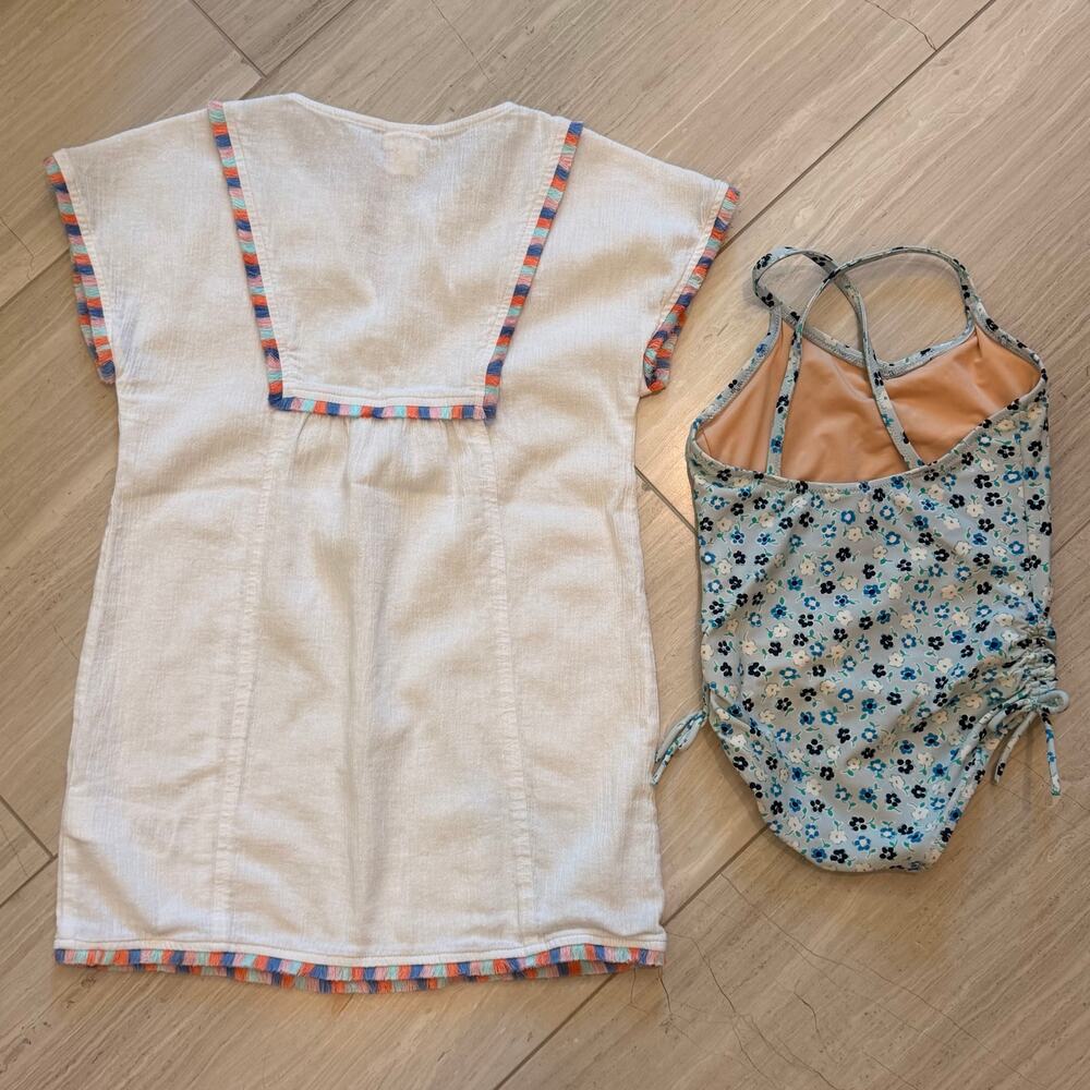 J.Crew Crewcuts Swimsuit Cover Up Set Floral 2Pc Set Swim Summer Trip Blue 4-5 - Picture 6 of 14